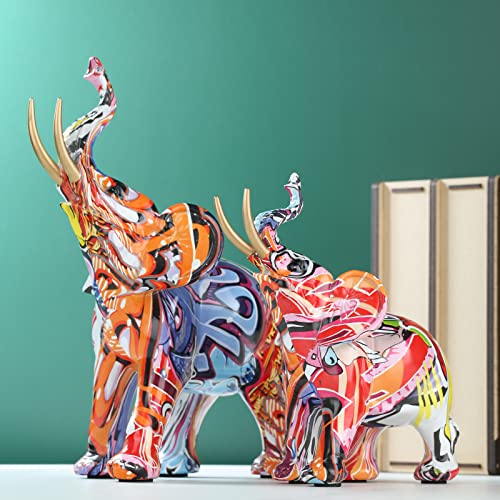 10.2" H Elephant Decor Graffiti Elephant Figurines,Resin Colorful Large Elephant Statue Home Decor Sculpture Art Elephant Statues,Suitable For Filling Living Room, Bedroom,Interior Space Decor Statue #TOP7
