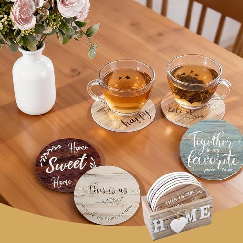 Wooden Coasters Set of 6 with Holder, Housewarming Gifts for New Home - Image 5