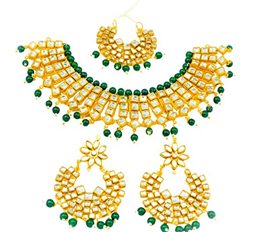 GenericAksh Collections Round Necklace set with complimenting Chandbali Kundan pearl earrings and stunning kundan pearl Maangtikka