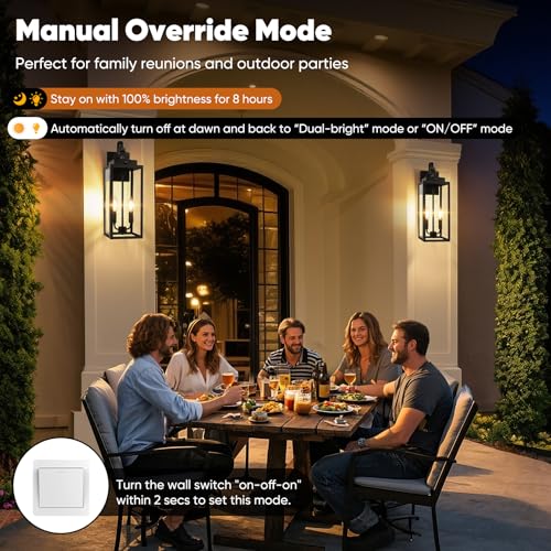 Image of BesLowe 2-Pack 17.5 inch Upgraded Motion Sensor Outdoor Wall Lights, Black | Auto ON /OFF, 3 Lighting Modes, Waterproof, Rust-Resistant, Durable Metal with Clear Glass, Dual E12 Sockets, Easy to Install