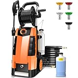 Power Washer, TEANDE Pressure Washer Electric High Pressure Washer 1800W Professional Car Washer Cleaner Machine with Hose Reel ,5 Nozzles for Patio Garden Yard Vehicle