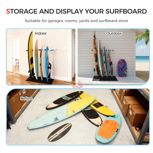 LINGVUM Vertical Surfboard Wall Rack with Non-slip Rubber Mat, Aluminum Alloy Surfboard Wall Mount Storage for Surf Board, Paddle Board, Snowboard (5 Arms, Fits 4-5 boards) - Thumbnail 4