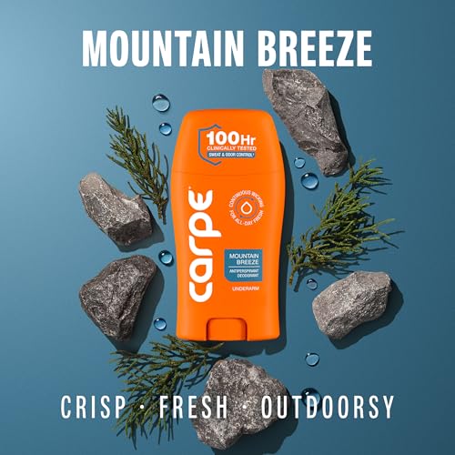 Image of Carpe Underarm Antiperspirant Deodorant for Men and Women - 100 Hour Sweat & Odor Control - Clinical Strength Deodorant for Men - Long Lasting Deodorant Antiperspirant - Mountain Breeze - 3 Pack