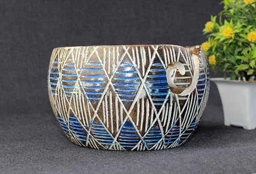 Image of Wooden Yarn Bowl for Knitting, Resin and Wooden Mix Knitting Yarn Holder, Large Crochet Yarn Holder Best Gift for Knitters Christams Day Gift