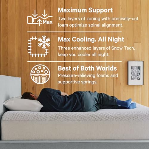 Image of Casper Sleep Snow Max Hybrid Mattress - Queen, Medium-Plush Memory Foam with Snow Technology Cooling & Zoned Support - Premium Comfort & Motion Isolation - 100-Night Trial
