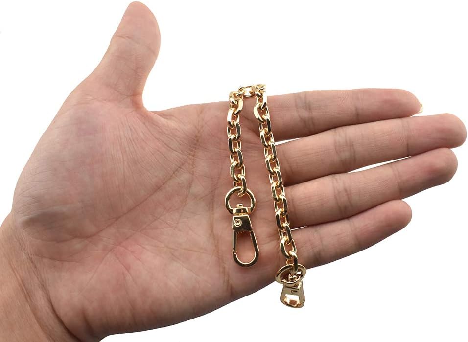 HAHIYO Mini Pochette Purse Chain Strap Thin Wide 6mm for LV Length 7.9 Inches Thick 2mm Shiny Gold for Handbag Wallet Clutch Comfortable Flat Metal Strap 1 Pack