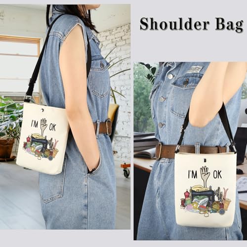 Image of GJTIM Quilting Themed Gift Sewing Gift Sewing Storage Bag Stitching Makeup Bag For Quilters Seamstress Tailors Sewing Lovers (OK Sewing CB)