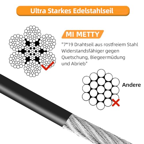 Mi Metty Tie-Out Leinen für Hunde, 3m Kausichere Hundeleinen,Tie Out Cables Hofleine für Kleine Hunde bis zu 60 Pfund(Schwarz, 10ft(3M))