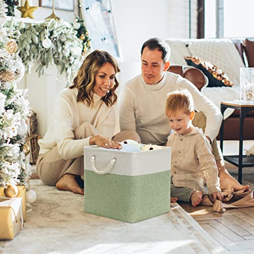 Wlfrhd Fabric Storage Basket Cubes 4-Pack 12X12 Cubes Storage Bins Foldable With Handles Collapsible Square Storage Bins For Gifts Empty Sturdy Closet Kids Cloth Toy Nursery (White And Green) #TOP4
