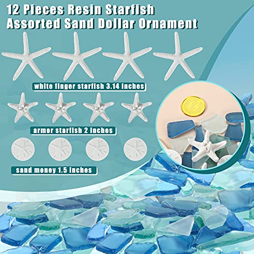 Blulu 5.3 oz Sea Glass Decor for Crafts Frosted Blue Seaglass Pieces and 12 Pcs Resin Assorted Starfish Sand Dollar Ornament Beach Starfish for Beach Wedding Party Decor Home DIY Craft - Image 4