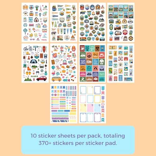 DOODLE Sticker Book for Journal with 370+ Travel Stickers | Perfect for Journaling, Scrapbook Projects, Décor & Page Decoration | A5 Book with 10 Pages - Image 2 thumbnail