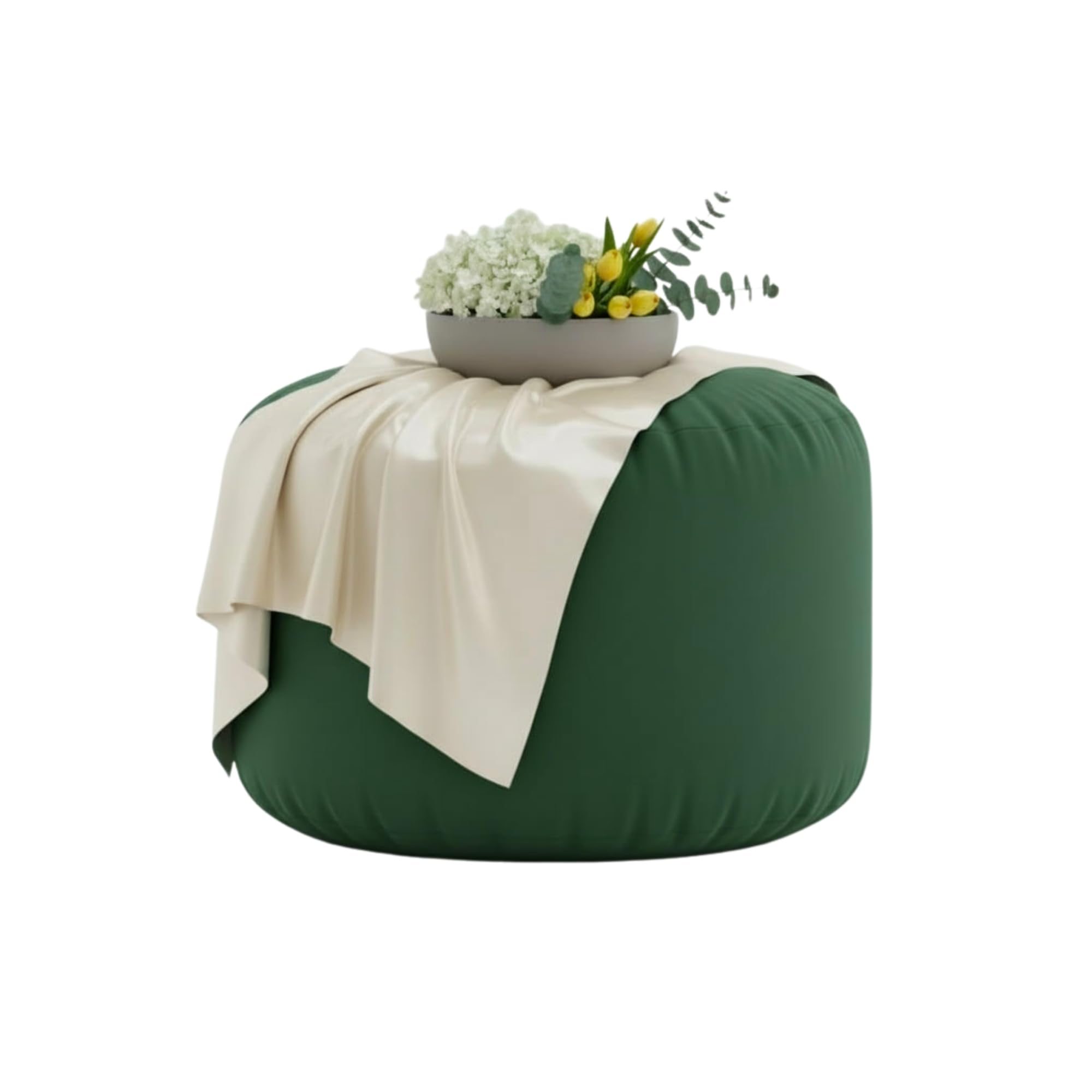 Kosiproducts Beanbag Ottoman Footstool Round Pouf Chair Pouffe Water Resistant 100% soft luxury Polyester (Green 55x55x35)