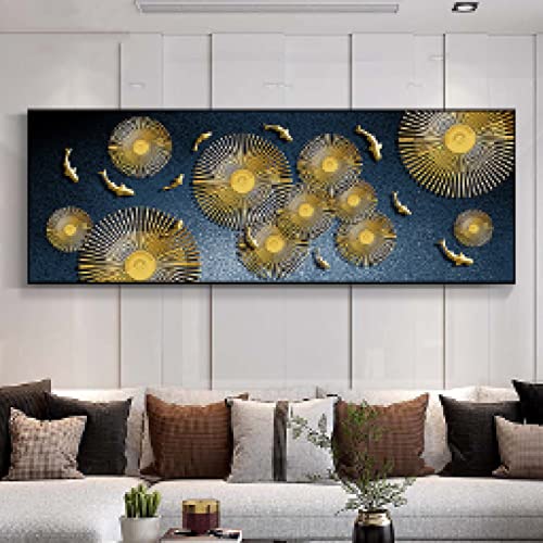 Impression Toile Peinture Carpe Koi Affiche Murale Style Chinois Feng Shui 70x210