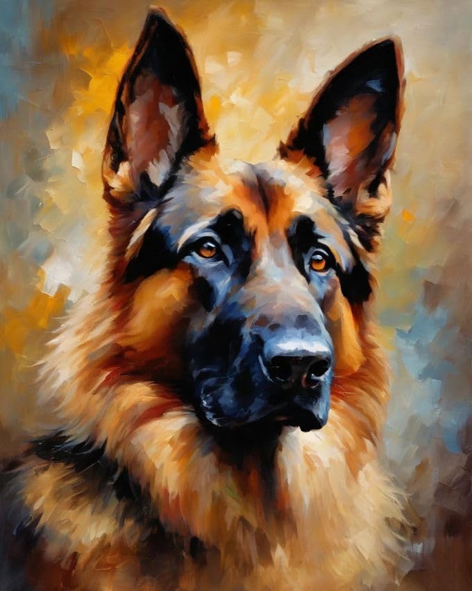 Digital Painting DIY Frameless Paint by Number Kit German Shepherd Paint by Numbers for Adults DIY Oil Painting Art Decor Kits,40x50cm,Without Frame