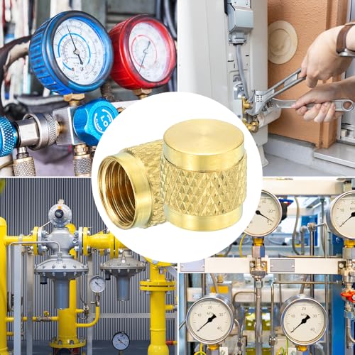 QUARKZMAN 1/4\ SAE Messing Flare-Kappen, 8 Stücke Massiv Messing Ventilkappen, Kälteventilkappe flach mit Gummilippe für HVAC AC System, Klimaanlagenindustrie Rohrleitung