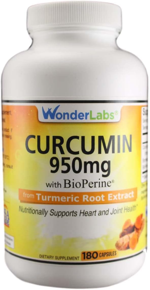Wonder Labs Curcumin 950 mg with BioPerine, Supprts Heart and Joint Health - 180 Capsules