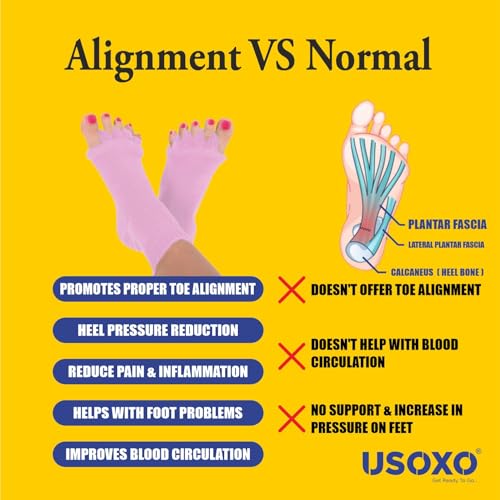 Image of Foot Alignment Socks|Cotton Finger Toe Separator|Easing Bunion Hammertoe And Arthritis Pain Relief|Improving Posture & Increasing Flexibility|Free Size For Office Yoga Men & Women (Baby Pink)
