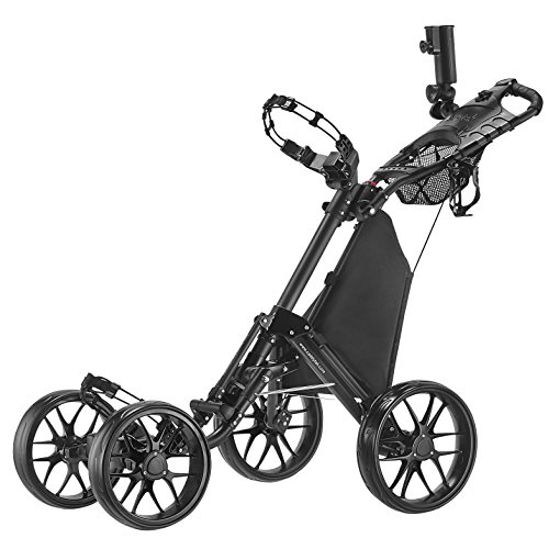 CaddyTek One-Click Folding 4 Wheel Version 3 Golf Push Cart, Dark Grey
