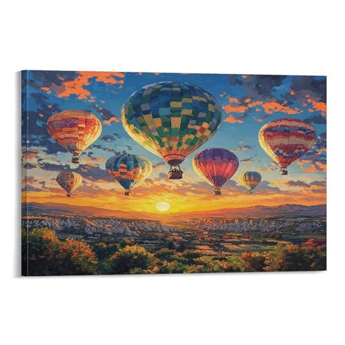 Ballon à air chaud peinture sur toile déco murale premium 50x75cm pour chambre