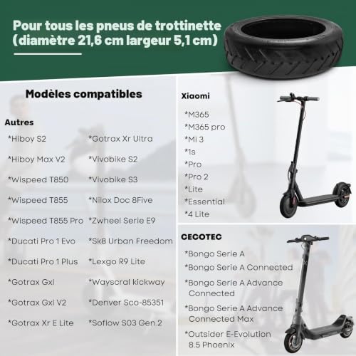 Xisair Pneu + Chambre à Air 8 1/2X2 pour Trottinette Electrique Xiaomi M365/Pro/Pro2/1s/Essential – vue 5
