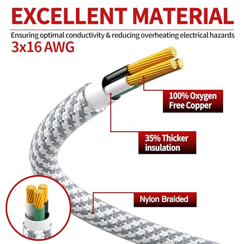 Image of 16 /3 Braided Extension Cord 15 FT, Braided Extension Cord Flexible & Durable, Indoor 3 Prong Power Cable, Suitable for Home and Office, 13 Amp 1625 Watt 125VAC 16AWG, ETL Listed
