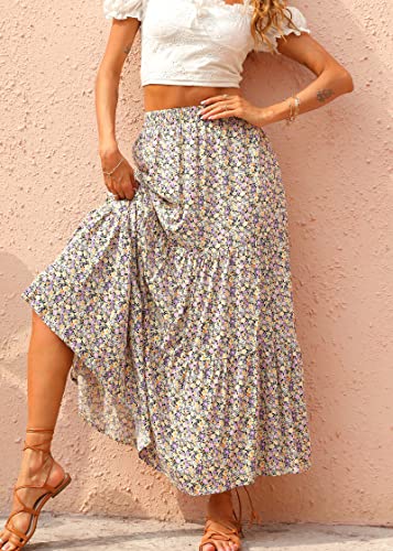 Image of KIRUNDO Maxi Skirts for Women Summer Boho Floral Long Skirt | High Waist Tiered Flowy Skirt, 2026 Spring Fall Fashion, Casual Teacher Outfits, Beach Vacation Clothes, Cruise Resort Wear