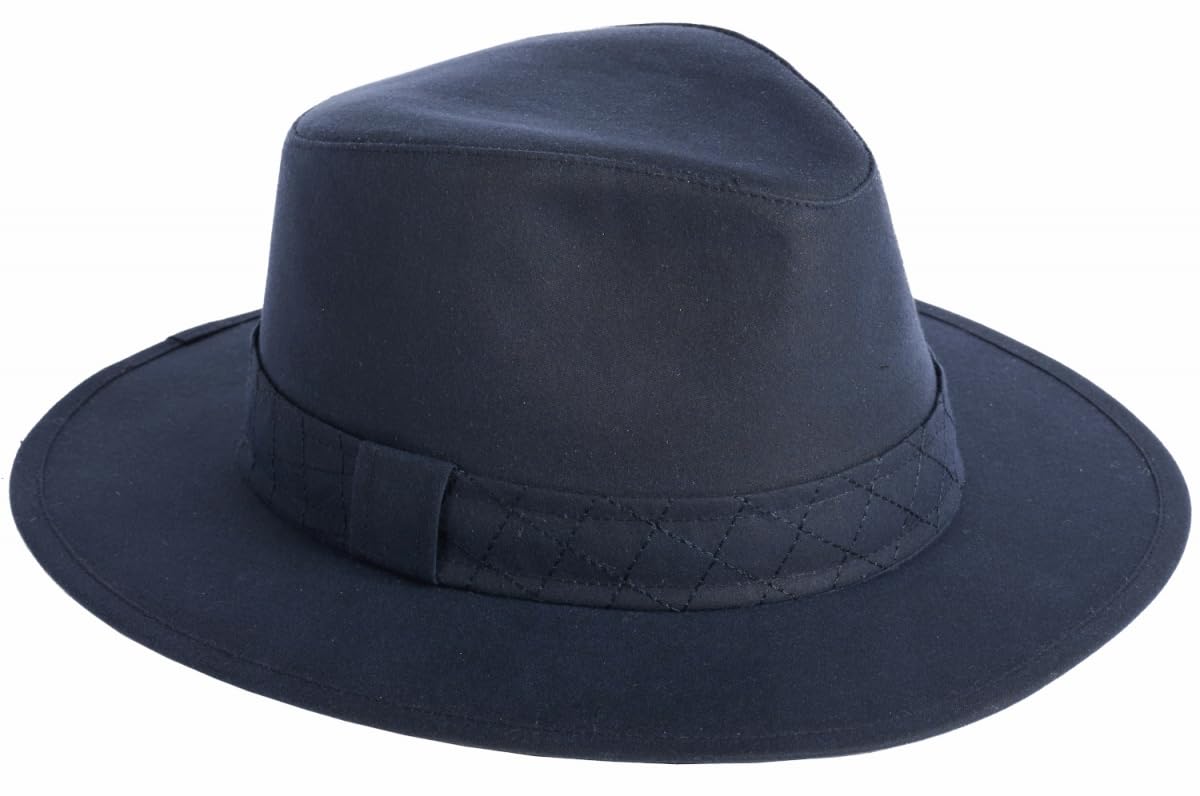 Failsworth Ladies Wax Drifter Fedora in Navy, Size: Small