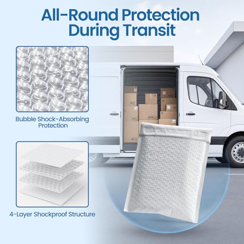 Image of METRONIC White Bubble Mailers 6x10 Inch 50 Pack Self Seal Padded Envelopes | Usable Size 6x9 Waterproof Bubble Envelopes for Small Business Shipping, Jewelry, Cards and Handmade Goods Opaque