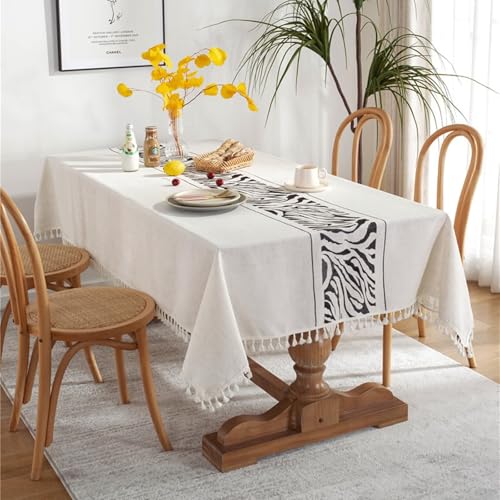 Nappe carrée 140 x 140 cm facile d'entretien à pompons