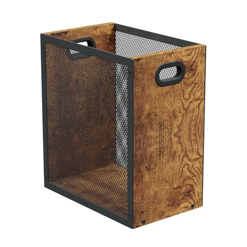 Small Trash Can, Retro Garbage Can With Handle, Iron and Wood Combination Office Trash Can, Industrial Style Design Wastebasket Bin for Bathroom, Laundry Room, Kitchen, Office, Dorm(2.2 Gallon)