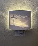 Christian Jesus Lithophane Warm White Night Light | Plug in Dimmable LED Nite Lite Lamp with Dusk to Dawn Sensor (Jesus Cross)