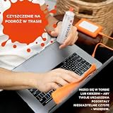 WHOOSH! Screen Shine Duo Zestaw do czyszczenia telefonu - 8 ml + 100 ml butelki zapobiegające wyciekom, 2 ściereczki z mikrofibry - spray do czyszczenia ekranu do laptopów, okularów i MacBooków