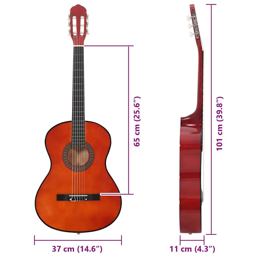 Klassische Gitarre für Anfänger 4/4 39 Zoll Lindenholz akustisches Zupfinstrument für Kinder und Erwachsene mit Gurt Tasche Stimmgerät Zubehör ideal zum Lernen und Üben