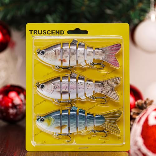 Image of TRUSCEND Swimmax Easy Catch Fishing Lures with BKK Hooks, Wiggling, Vibrating, Rattling and Gurgling for More Bites, Heavy-Duty Dyneema Fiber Jointed Swimbaits for Bass, Trout, Crappie, Walleye, Pike