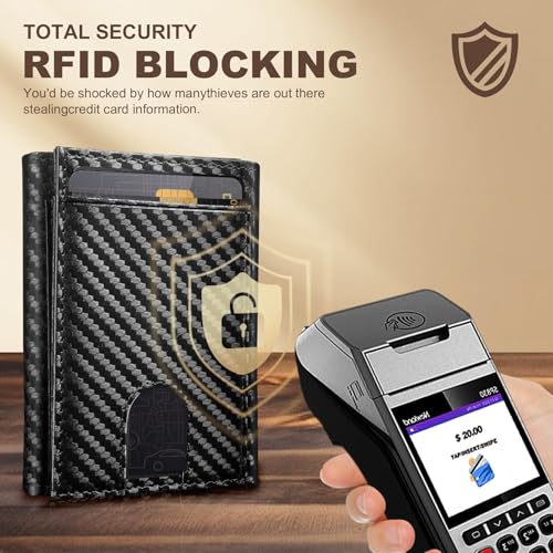 Trifold Wallet for Men - Real Leather Wallet with ID Window, RFID Protection, Coin Pocket & Card Slots - Premium Leather Wallet for Men (Carbon Fiber, Black)2