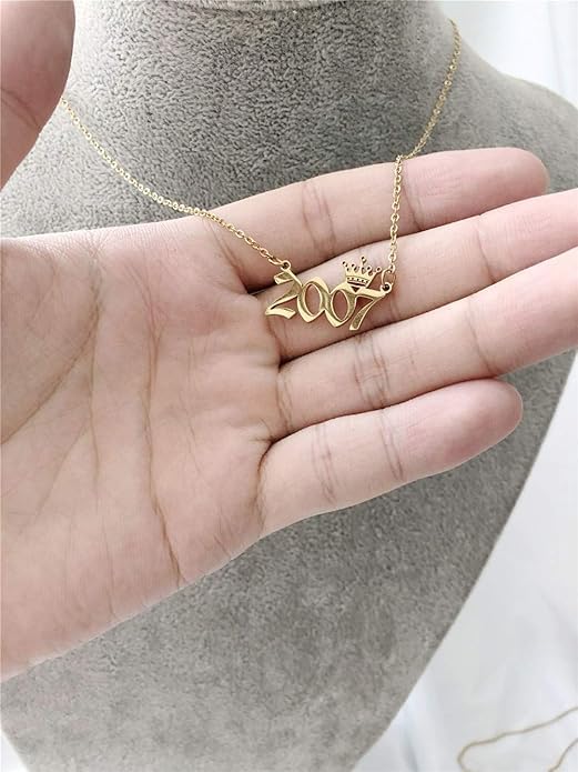 Birth Year Number with Crown Necklace,Old English, Memorable Anniversary Jewelry for Women Girls, Personalized Birthday Jewelry 18K Real Gold Stainless Steel Pendant - Image 5