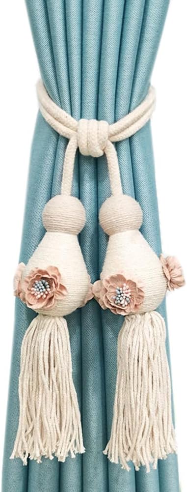 1 Pair Creative Curtain Tiebacks Rope Home Decorative Tassel Curtain Buckle Drapery Holdbacks Tassels Curtain Tiebacks (Pink)