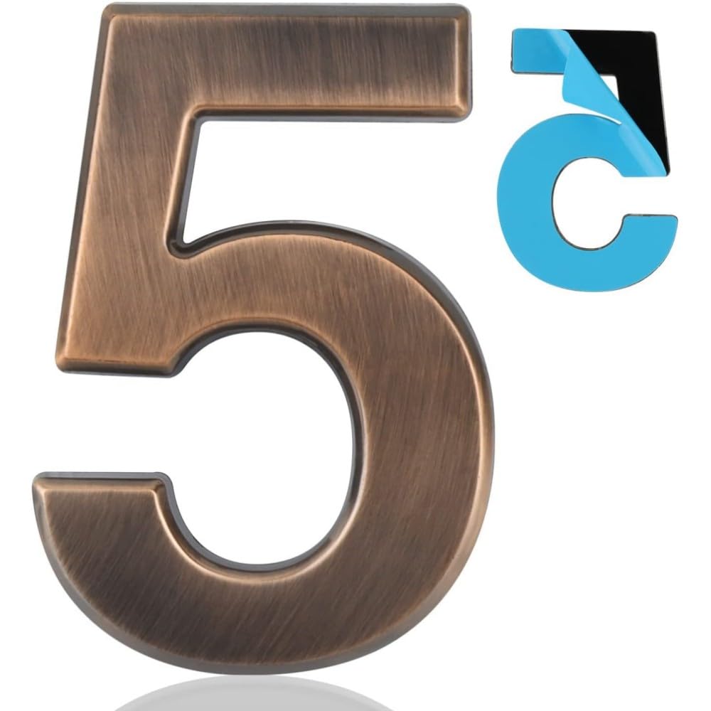 4 Inch Self-Adhesive Mailbox Numbers - 20 Pack (0-9), 3D Raised Bronze Plated, Waterproof Door Address Stickers