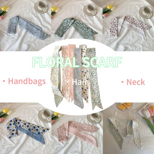 Purse Scarf for Handbags, 6 PCS Summer Head Scarf Hair Neck Scarves for Women, Flower Pattern Headscarf, Head Scarf for Womens Hair, Handbag Handle Accessory2