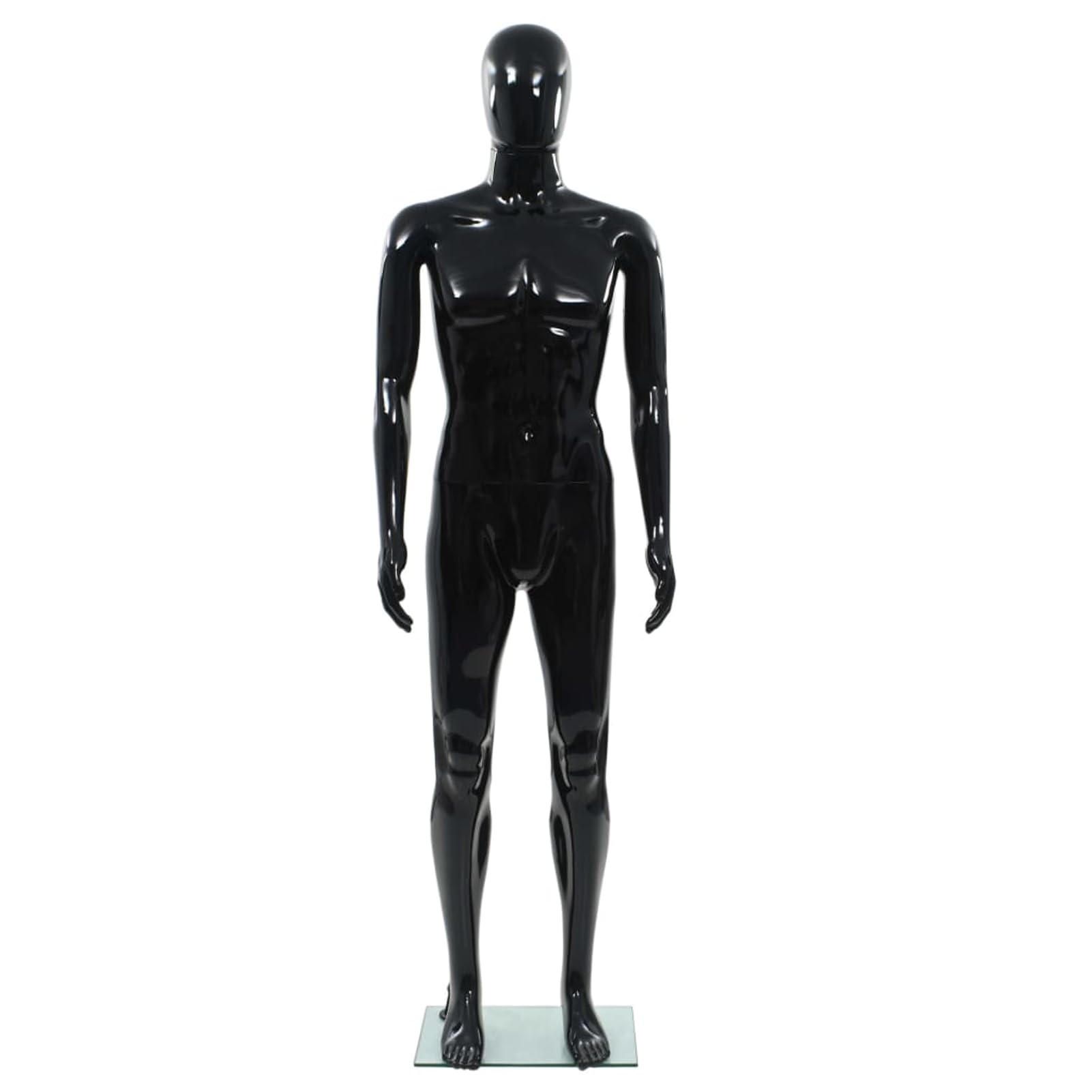 Männliche Schaufensterpuppe mit Glassockel, Hochglanz-Schwarz, 185 cm, Polypropylen, drehbarer Kopf und bewegliche Arme, zur Präsentation von Kleidung, Perücken und Schuhen in Schaufenstern 142