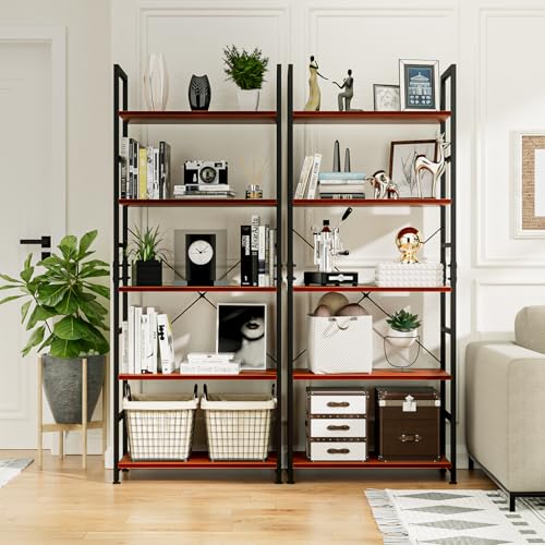 Image of NUMENN Engineered Wood, Alloy Steel 5 Tier Bookshelf, Tall Bookcase Shelf Storage Organizer, Modern Book Shelf for Bedroom, Living Room and Home Office, Vintage, Black Brown (5 Layer)