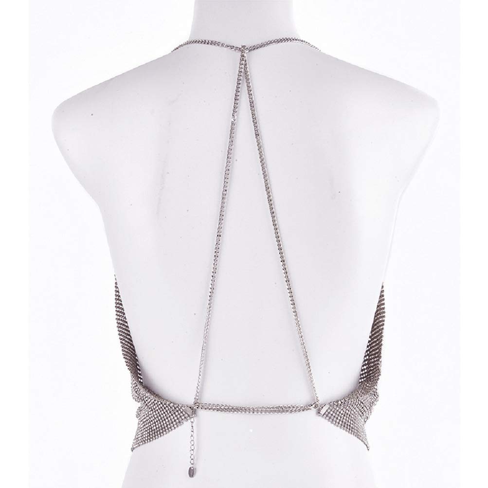Gold Sexy Tops for Women Sparkly Deep V Neck Crop Tank Tops Cami Body Chain Top