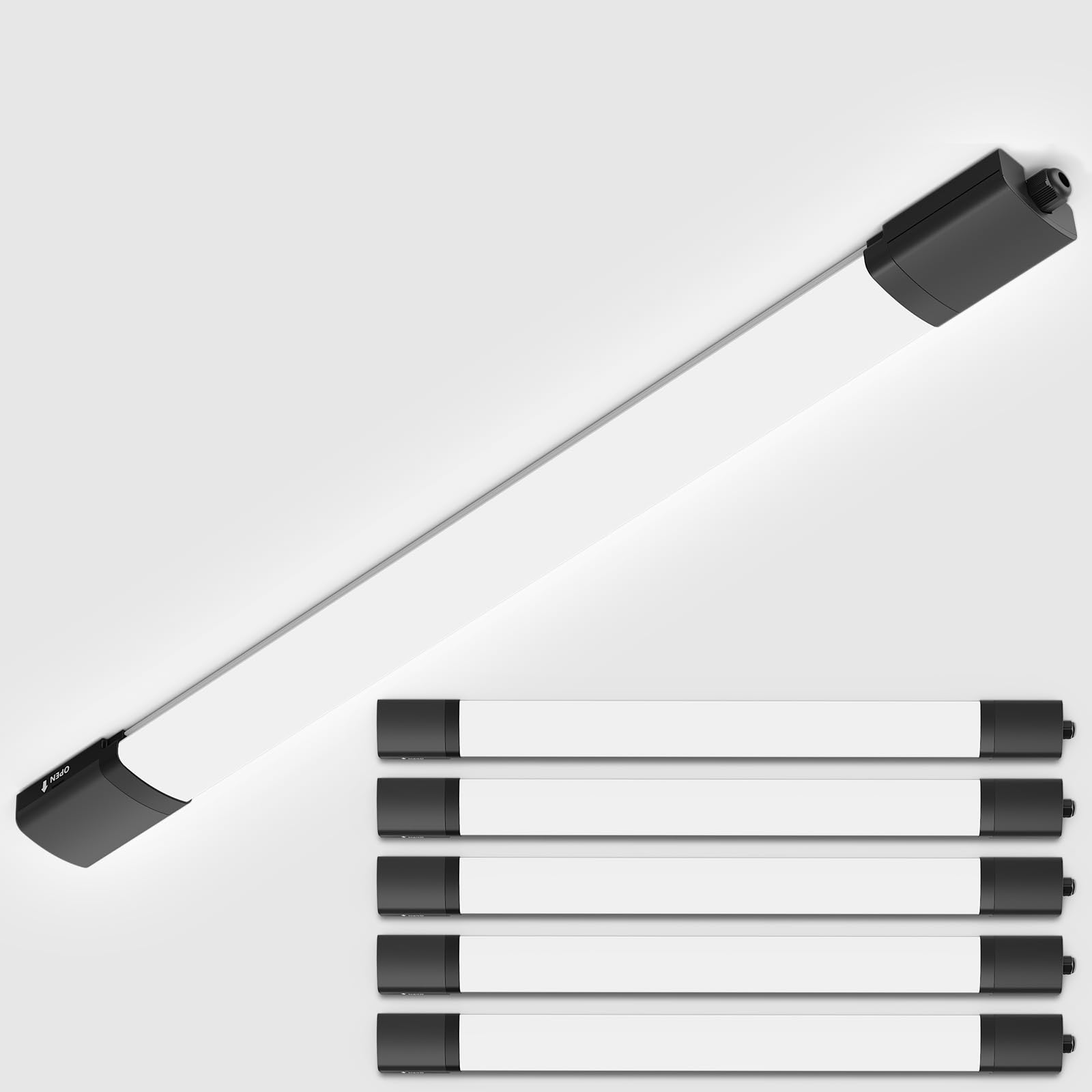 Amdelne 2ft LED Batten Lights 5 Pack, IP65 Waterproof LED Ceiling Light, 6000K Daylight Tube Lighting, Linkable Plug in Strip Lights for Garage, Shed, Loft, Kitchen, Wall, Basement, Office, 18w 60cm