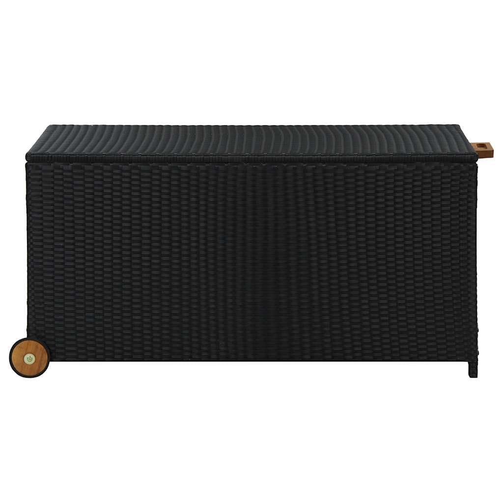 Garten-Auflagenbox Schwarz 120x65x61 cm Poly Rattan mit wasserdichtem Stauraum, Deckel und Rollen für Balkon Terrasse Outdoor, wetterfest und platzsparend zur Kissen Aufbewahrung