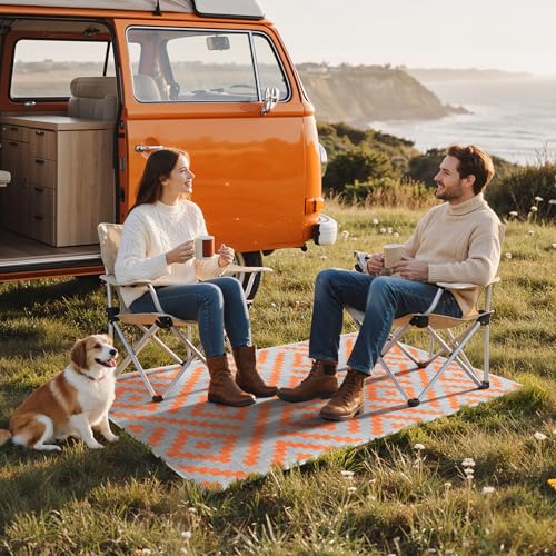 Image of GENIMO Fall Decor Outdoor Rug 3'x5' for Porch, Plastic Door Mat Orange Grey