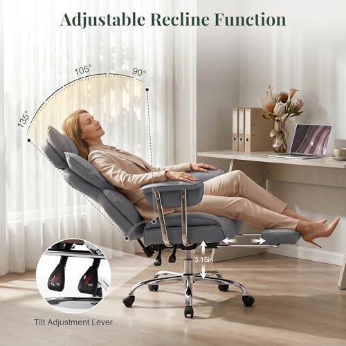 Image of Big and Tall Office Chair 400 LBS, Scratch-Resistant PU Leather Executive Ergonomic Desk Chair with Footrest, Lumbar Support, Wide Reclining Computer Seat for Home Office, Grey