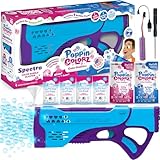 PoppinColorz Spectra Rechargeable Color Bubbles Blaster with 1 Pink, 1 Blue and 4 Clear Bubble Solutions Made in The USA, Double-Barrel Light-Up - No Dipping Necessary - Easy Click Trigger