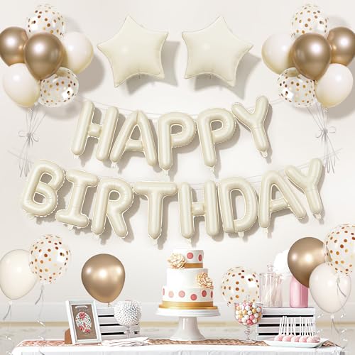 YianHien 33Pcs Cream Happy Birthday Decorations Mylar & Reusable