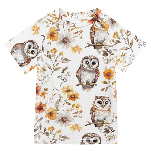 Cartoon Cute Owls White Girl Bathing Suit Sun Protection Rash Guard Swimsuit Swimwears Active Tees for Youth Boys 7-8Y