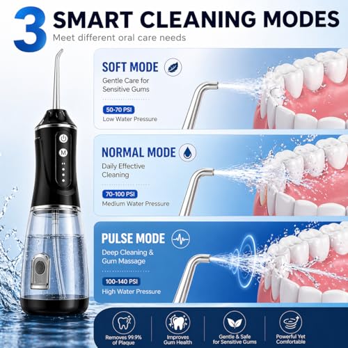 Image of Water Flosser for Teeth Cordless, 380ML Electric Dental Flosser 4 Modes & 6 Jet Tips for Oral Care, Rechargeable Floss DIY Mode IPX7 Waterproof, Portable Oral Irrigator for Travel and Home Gift .